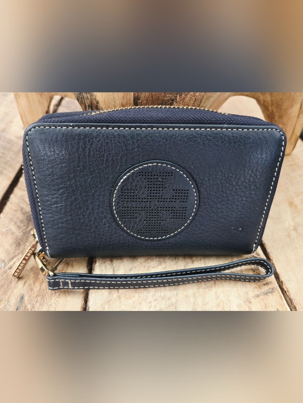 Tory Burch Perforated Logo Zip Continental Wallet/Wristlet